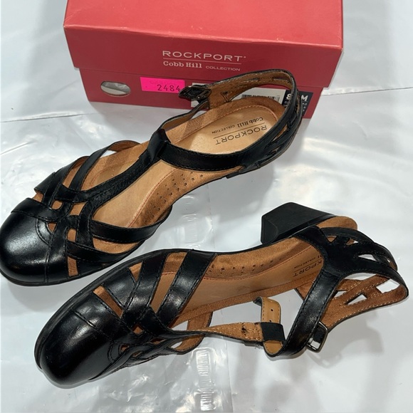 NEW Rockport Cobb Hill Women's 8.5M Aubrey Black Strappy Sandals Low Heel Buckle - Picture 5 of 13
